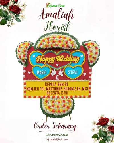Karangan Papan Bunga Pernikahan di Pringgondani